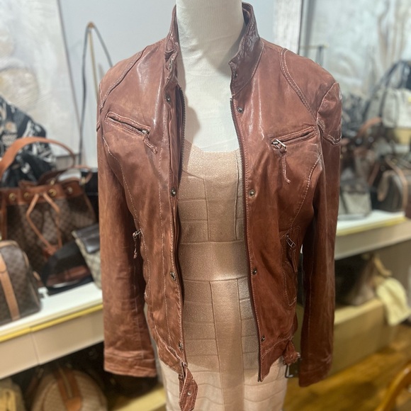 Vintage LULU BRAVO Leather Motorcycle Jacket Brown Vtg - Picture 2 of 11